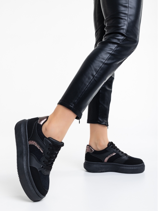 Geena fekete női sport cipő ökológiai bőrből és textil anyagból, 3 - Kalapod.hu