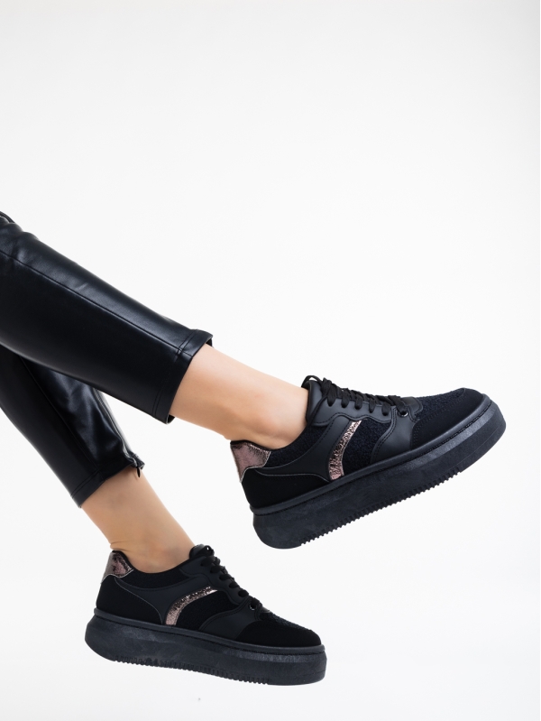 Geena fekete női sport cipő ökológiai bőrből és textil anyagból, 4 - Kalapod.hu