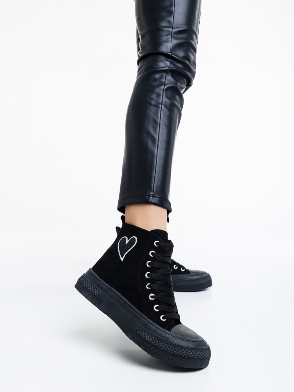 Elva fekete női tornacipő textil anyagból, 2 - Kalapod.hu
