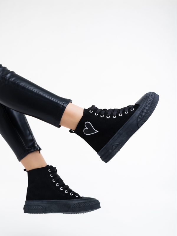 Elva fekete női tornacipő textil anyagból, 4 - Kalapod.hu