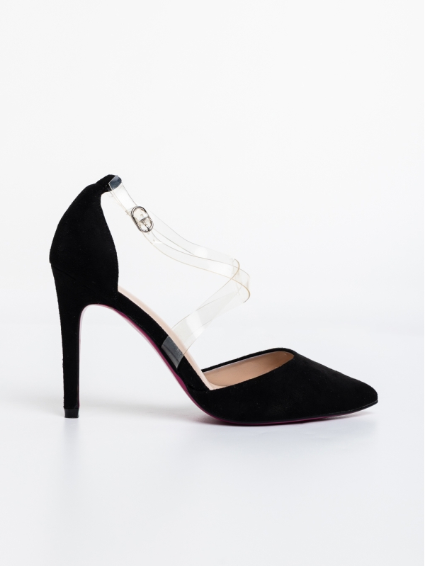 Jovita fekete, női magassarkú cipő, textil anyagból, 5 - Kalapod.hu