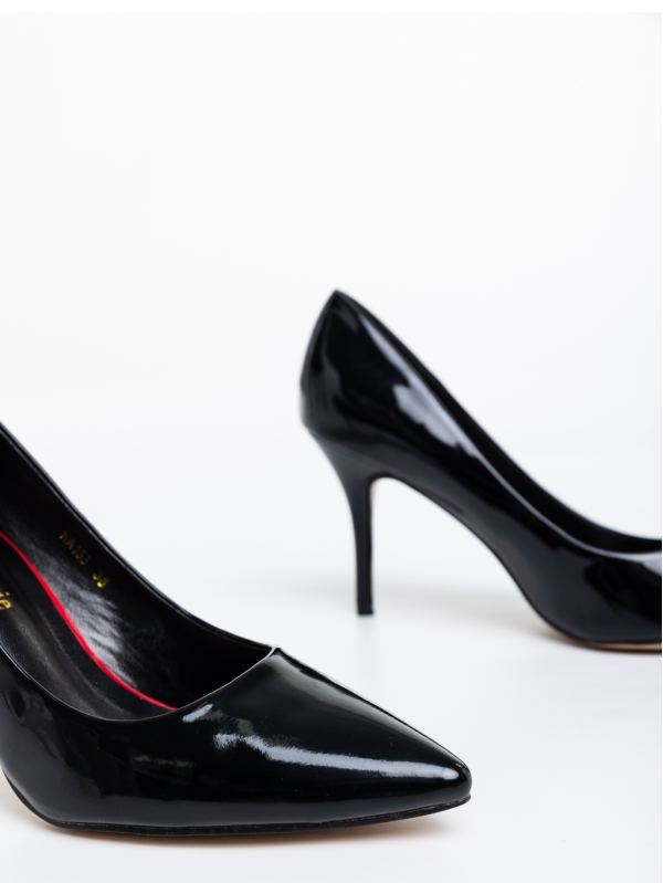 Aidia fekete, női magassarkú cipő, lakkozott ökológiai bőrből, 8 - Kalapod.hu