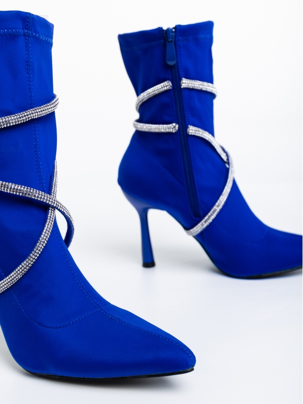 Daila kék, női magassarkú bokacsizma textil anyagból, 6 - Kalapod.hu