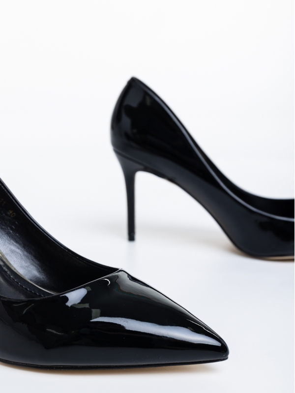 Sanchia fekete, női magassarkú cipő, lakkozott ökológiai bőrből, 6 - Kalapod.hu