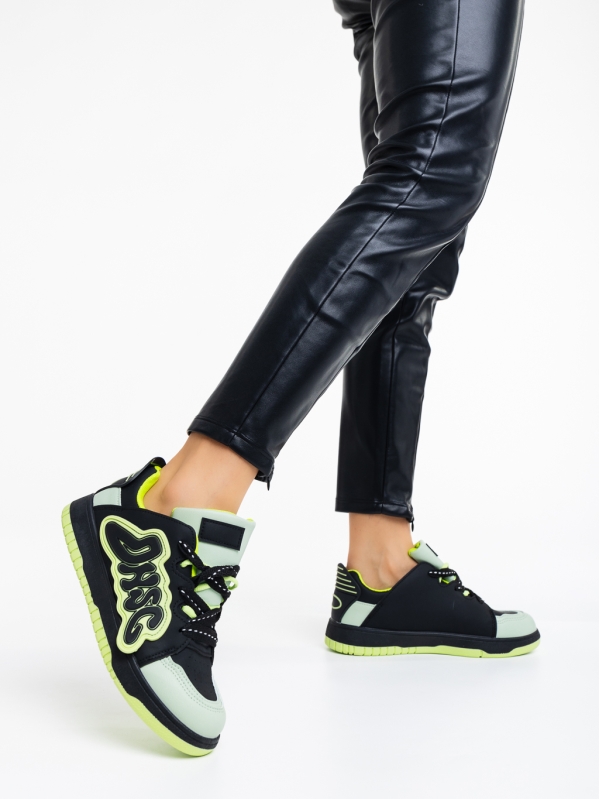 Azurine fekete és zöld női sport cipő ökológiai bőrből, 3 - Kalapod.hu