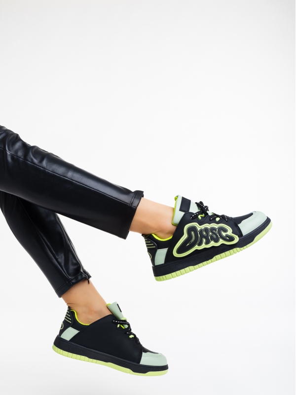 Azurine fekete és zöld női sport cipő ökológiai bőrből, 4 - Kalapod.hu