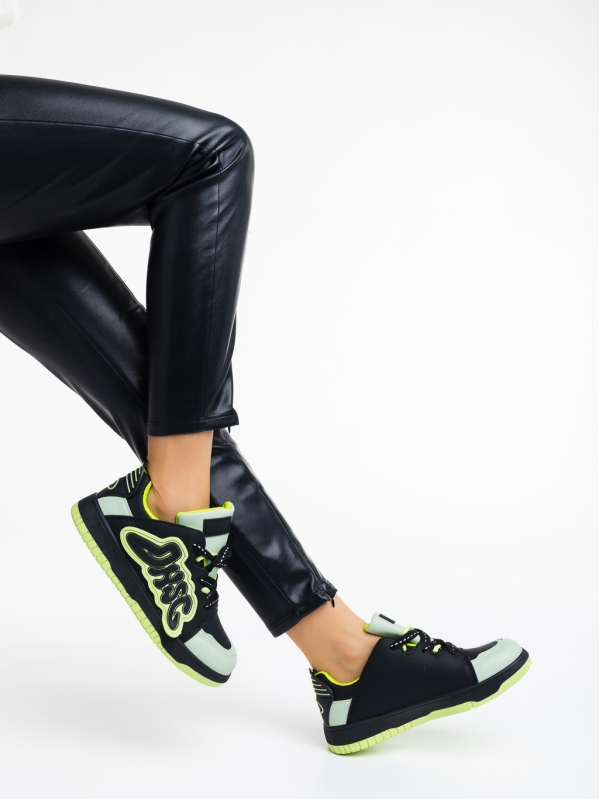 Azurine fekete és zöld női sport cipő ökológiai bőrből - Kalapod.hu