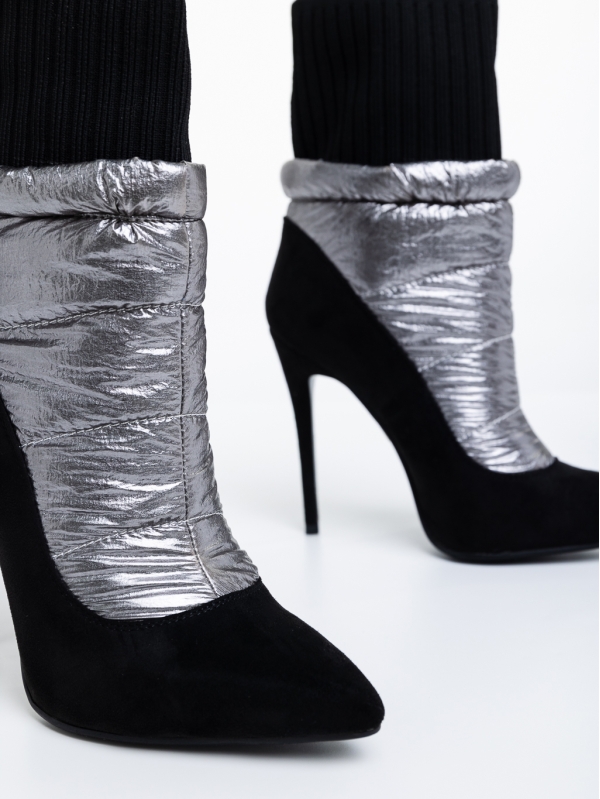 Brienna fekete és ezüstszínű női bokacsizma textil anyagból, 6 - Kalapod.hu