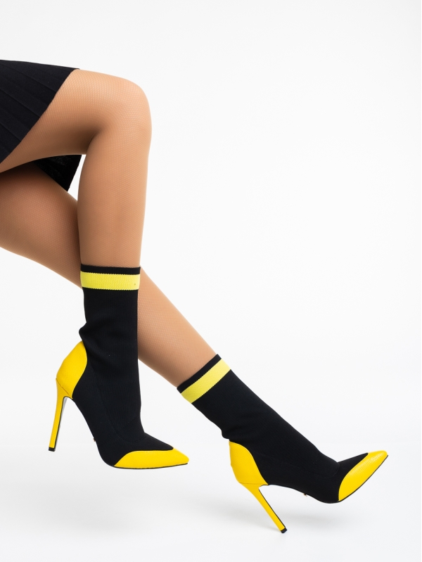 Joline fekete és sárga női bokacsizma textil anyagból, 4 - Kalapod.hu