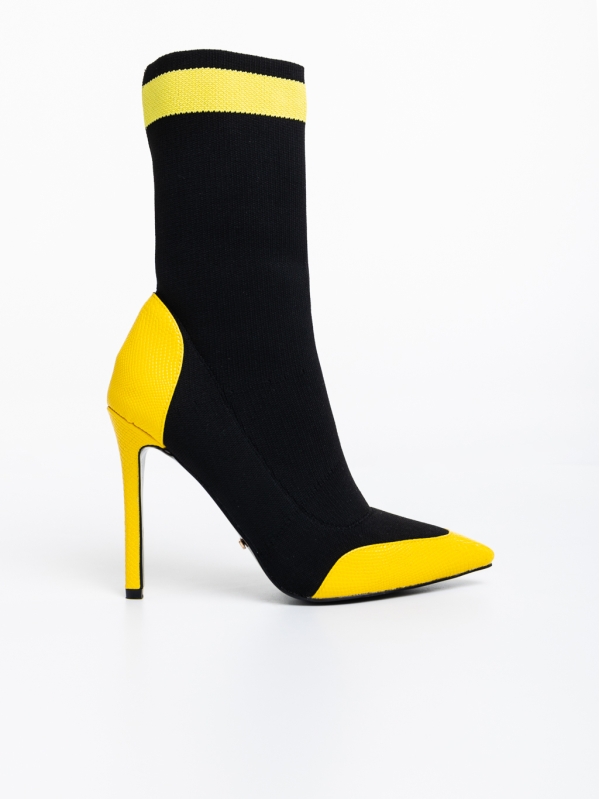 Joline fekete és sárga női bokacsizma textil anyagból, 5 - Kalapod.hu