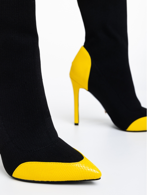 Joline fekete és sárga női bokacsizma textil anyagból, 6 - Kalapod.hu