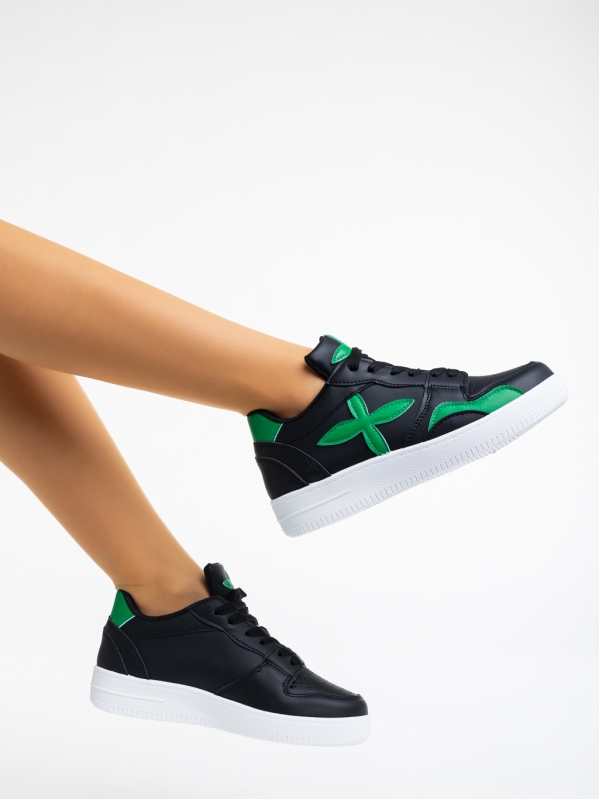 Cierra fekete és zöld női sport cipő ökológiai bőrből, 3 - Kalapod.hu