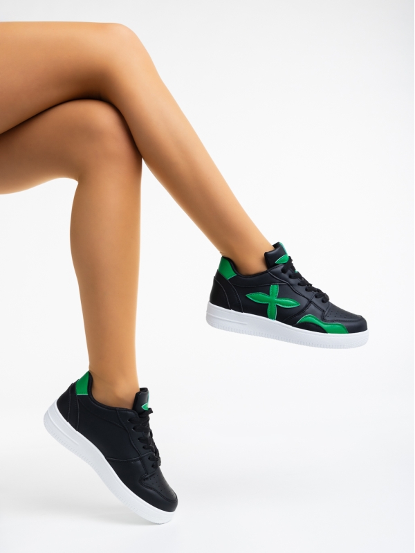 Cierra fekete és zöld női sport cipő ökológiai bőrből, 4 - Kalapod.hu