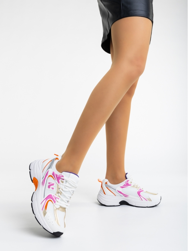 Maryann fehér és narancssárga női sport cipő textil anyagból, 3 - Kalapod.hu