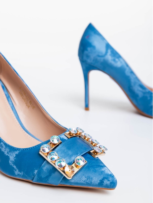 Georgyna kék női magassarkú cipő textil anyagból, 8 - Kalapod.hu