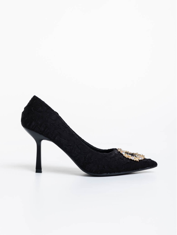 Aneisha fekete női magassarkú cipő textil anyagból, 5 - Kalapod.hu