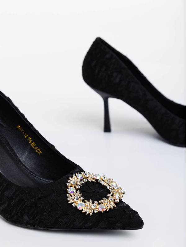 Aneisha fekete női magassarkú cipő textil anyagból, 6 - Kalapod.hu