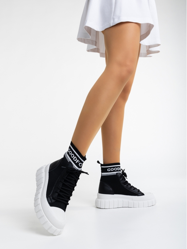 Princell fekete női sport cipő textil anyagból, 3 - Kalapod.hu