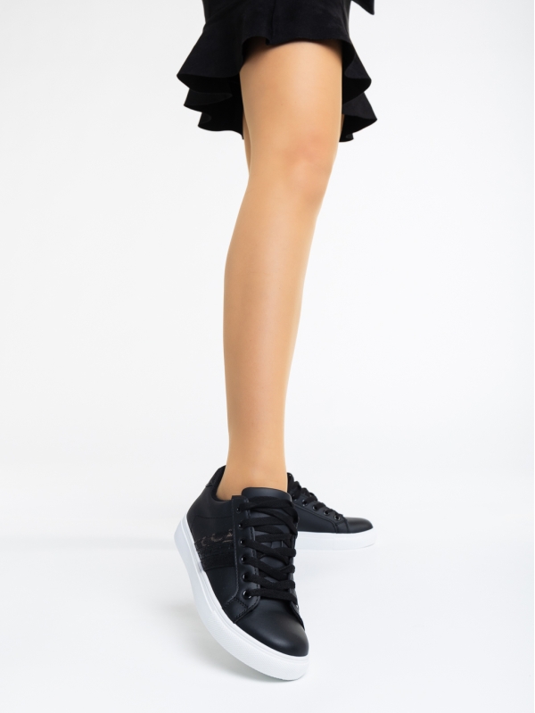 Lucetta fekete női sport cipő ökológiai bőrből, 4 - Kalapod.hu