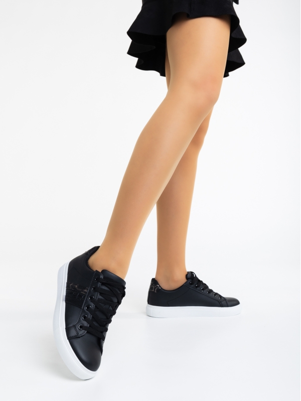 Lucetta fekete női sport cipő ökológiai bőrből, 5 - Kalapod.hu