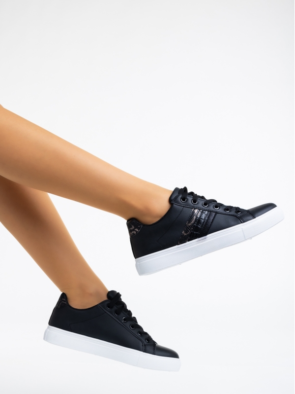 Lucetta fekete női sport cipő ökológiai bőrből, 3 - Kalapod.hu