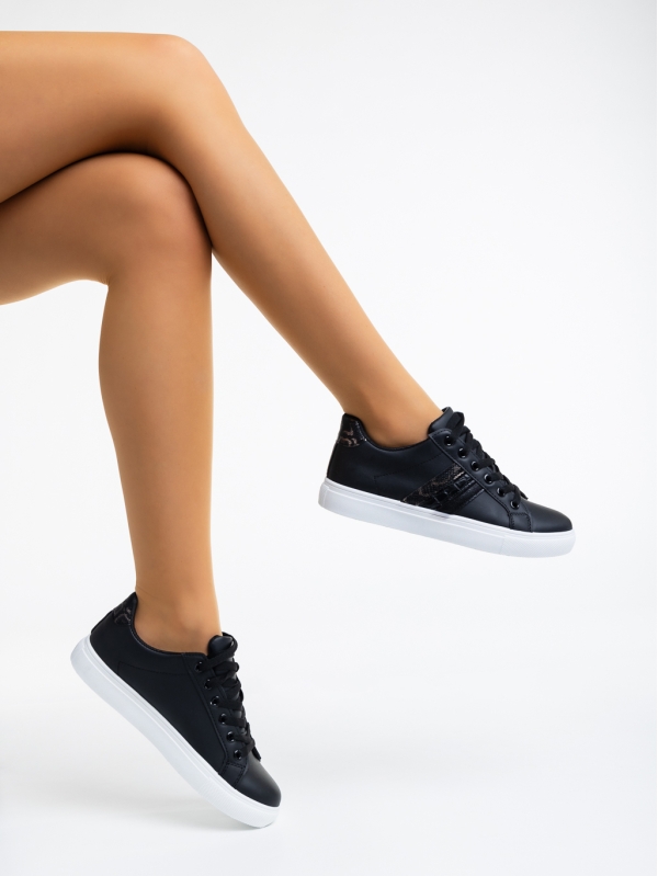 Lucetta fekete női sport cipő ökológiai bőrből, 6 - Kalapod.hu