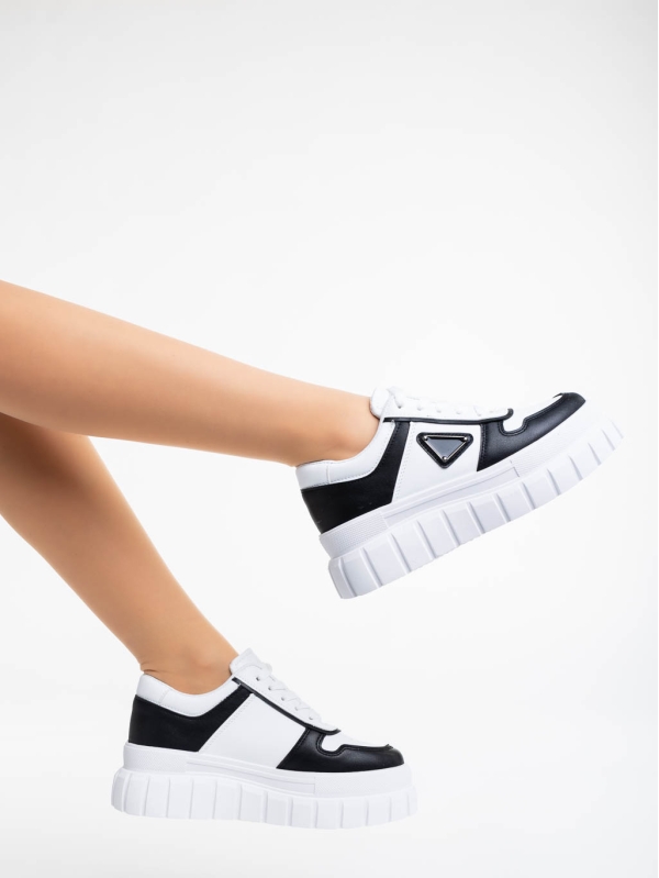 Retta fekete fehér női sport cipő ökológiai bőrből, 3 - Kalapod.hu