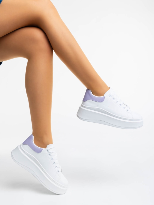 Aleesha fehér és lila női sport cipő ökológiai bőrből, 4 - Kalapod.hu