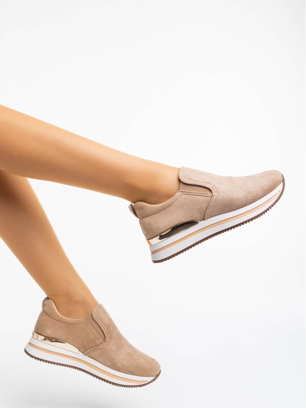 Timotha khaki női sport cipő textil anyagból, 4 - Kalapod.hu