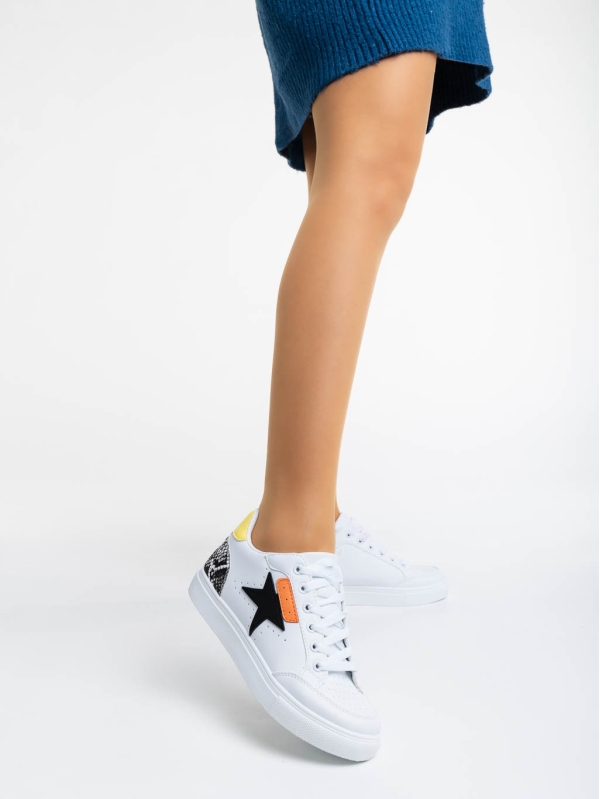 Yeva fehér és fekete női sport cipő ökológiai bőrből, 4 - Kalapod.hu