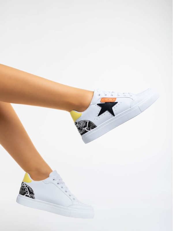 Yeva fehér és fekete női sport cipő ökológiai bőrből, 6 - Kalapod.hu