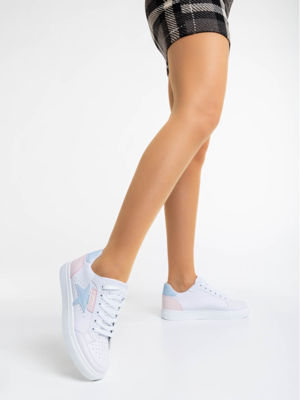 Yeva fehér és kék női sport cipő ökológiai bőrből, 3 - Kalapod.hu