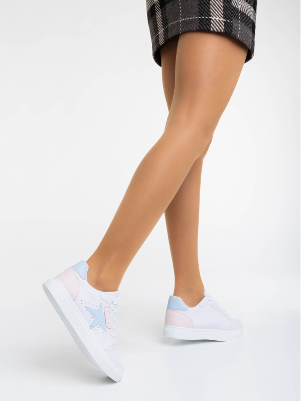 Yeva fehér és kék női sport cipő ökológiai bőrből, 5 - Kalapod.hu