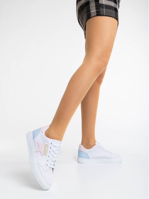 Yeva fehér és rózsaszín női sport cipő ökológiai bőrből, 3 - Kalapod.hu