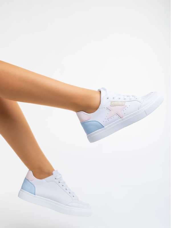 Yeva fehér és rózsaszín női sport cipő ökológiai bőrből, 4 - Kalapod.hu