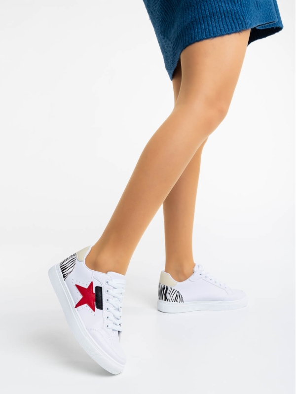 Yeva fehér és piros női sport cipő ökológiai bőrből, 5 - Kalapod.hu