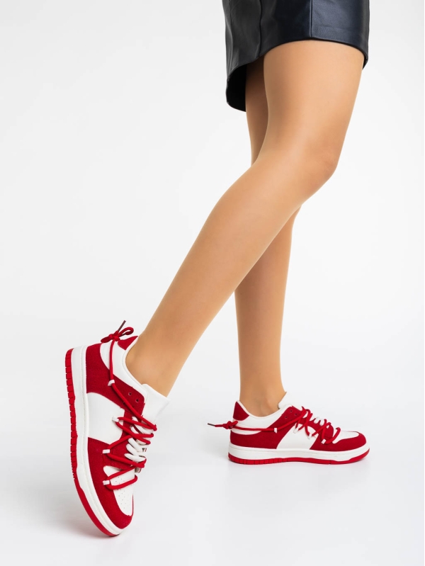 Kamella fehér és piros női sport cipő ökológiai bőrből, 2 - Kalapod.hu