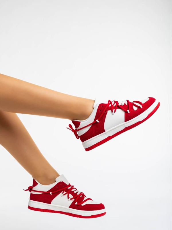 Kamella fehér és piros női sport cipő ökológiai bőrből, 4 - Kalapod.hu