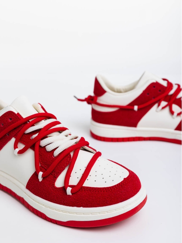 Kamella fehér és piros női sport cipő ökológiai bőrből, 7 - Kalapod.hu