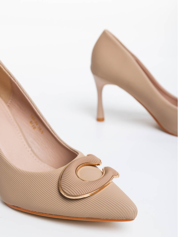 Tacey bézs női magassarkú cipő textil anyagból, 6 - Kalapod.hu