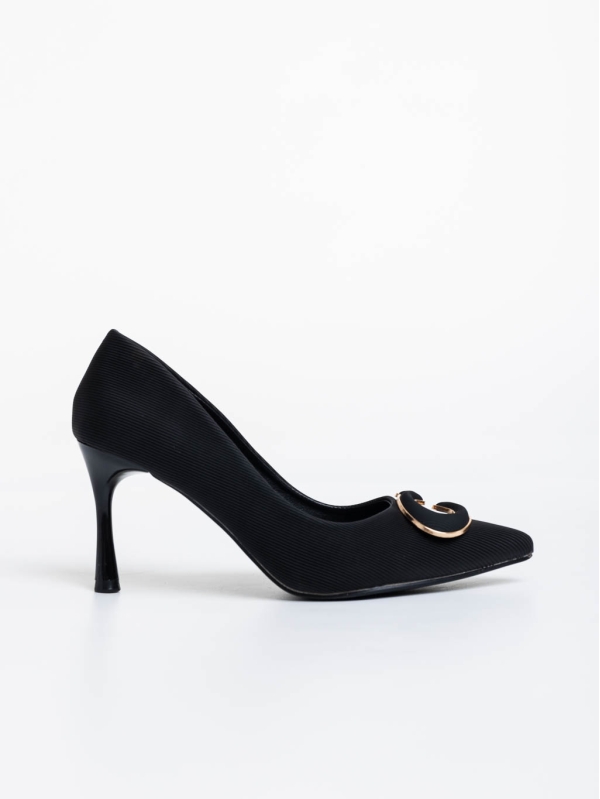 Tacey fekete női magassarkú cipő textil anyagból, 5 - Kalapod.hu