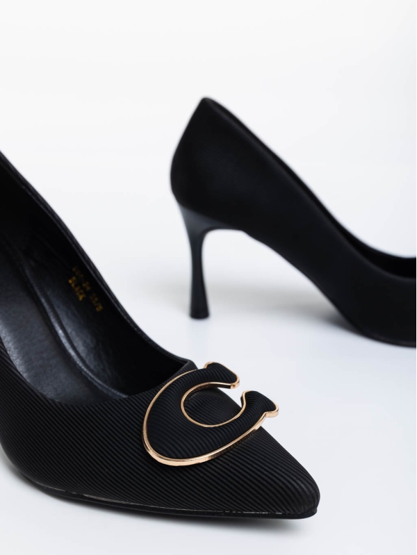 Tacey fekete női magassarkú cipő textil anyagból, 6 - Kalapod.hu