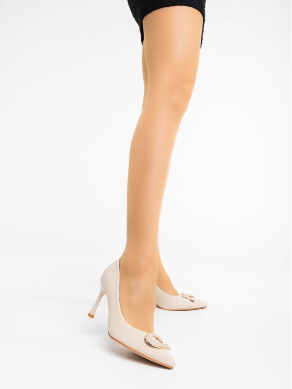 Tacey nude női magassarkú cipő textil anyagból, 2 - Kalapod.hu
