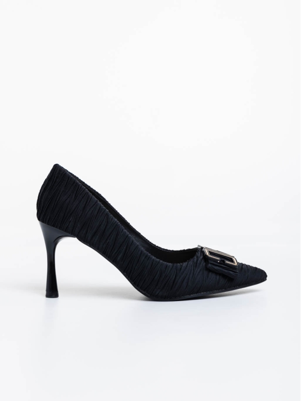 Elsabeth fekete női magassarkú cipő textil anyagból, 5 - Kalapod.hu