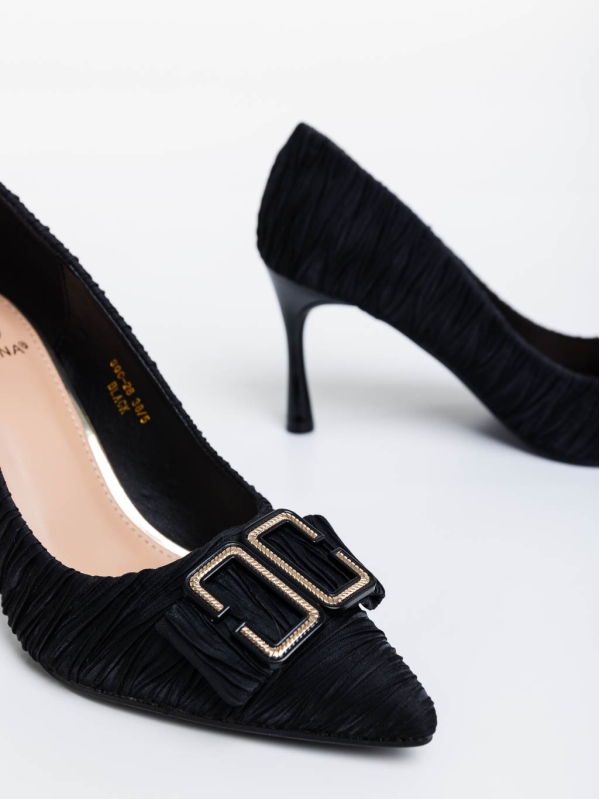 Elsabeth fekete női magassarkú cipő textil anyagból, 6 - Kalapod.hu