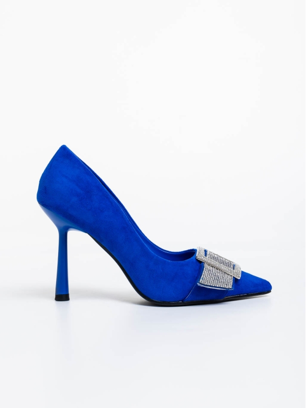 Tiphanie kék női magassarkú cipő textil anyagból, 5 - Kalapod.hu