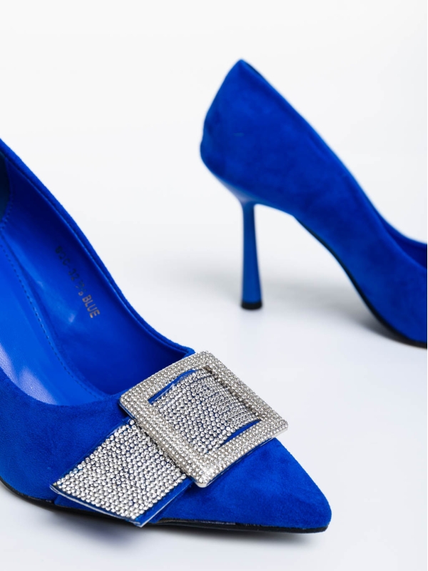 Tiphanie kék női magassarkú cipő textil anyagból, 6 - Kalapod.hu