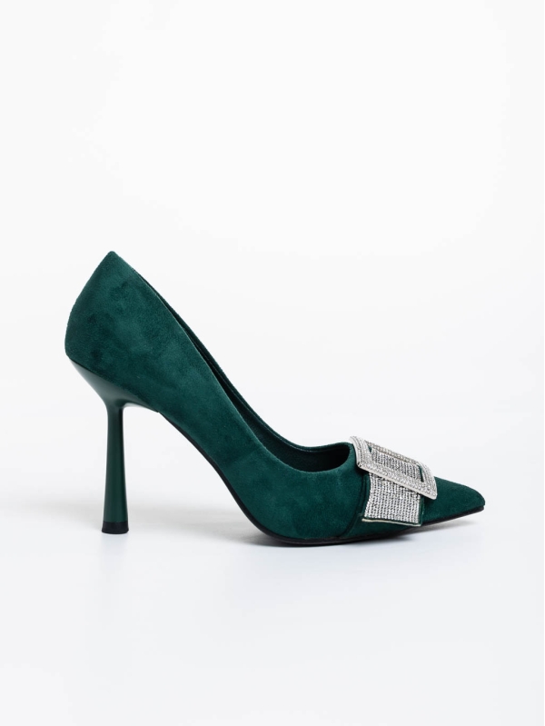 Tiphanie zöld női magassarkú cipő textil anyagból, 5 - Kalapod.hu