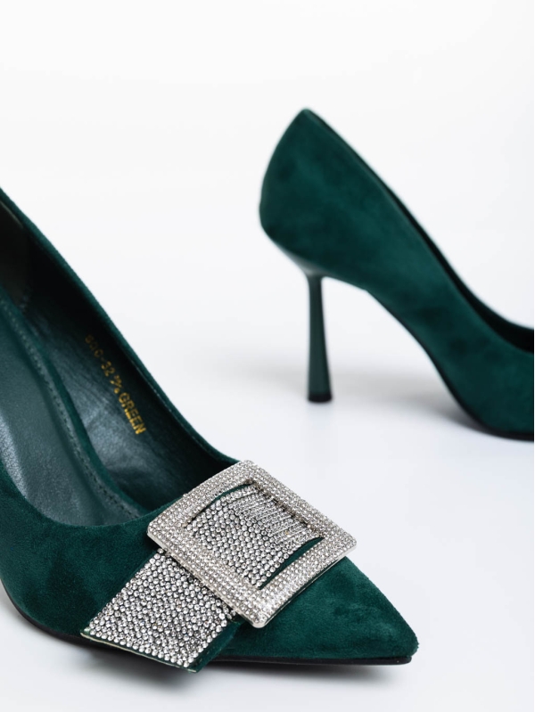 Tiphanie zöld női magassarkú cipő textil anyagból, 6 - Kalapod.hu