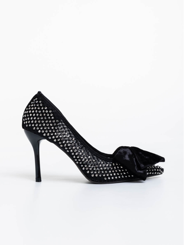 Marliss fekete női magassarkú cipő textil anyagból, 5 - Kalapod.hu